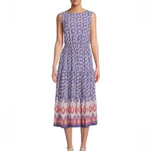 Beach Lunch Lounge Floral Sleeveless Blue and Red Dress